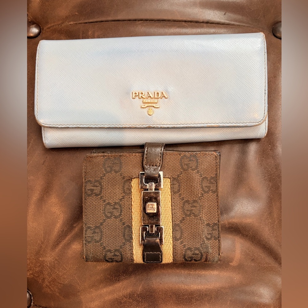 Prada Blue Wallet and Brown Gucci Wallet Bundle - closet rehab